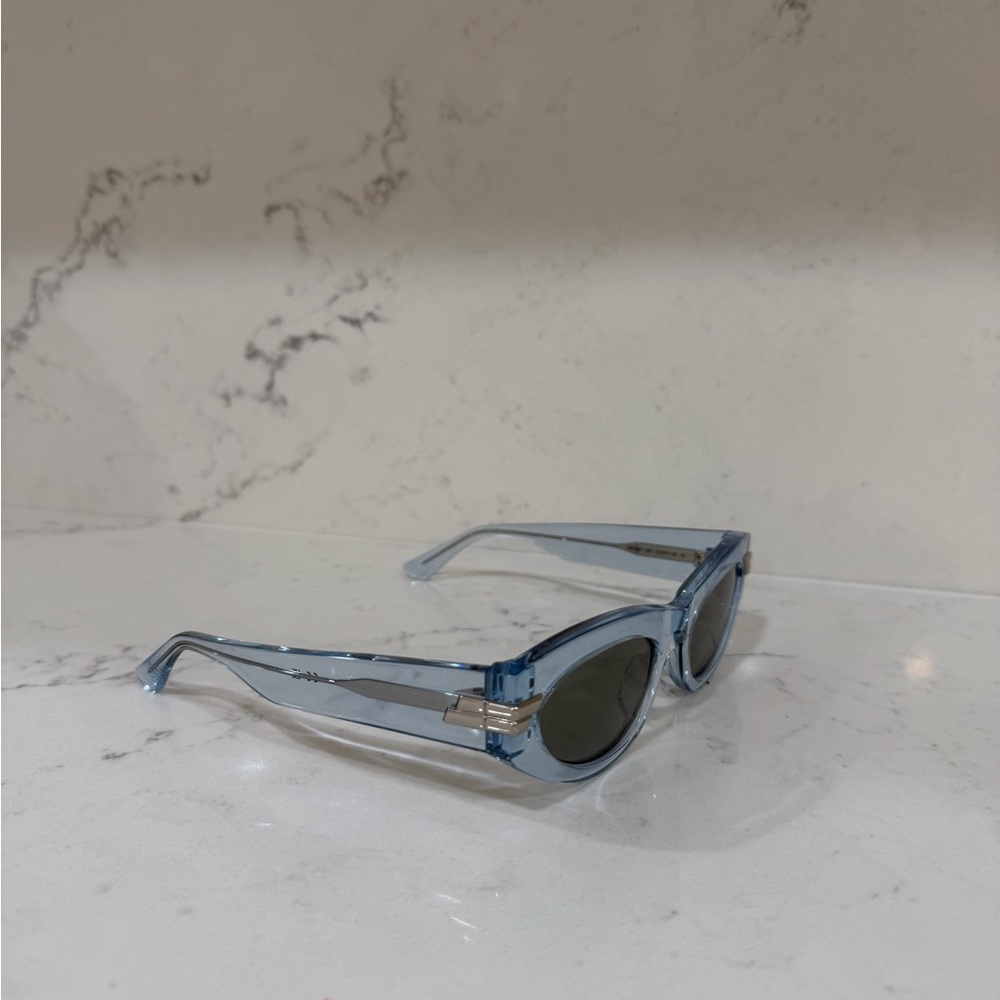 Bottega Veneta Translucent Light Blue Frame Sunglasses with Gray Lenses - Picture 2 of 3